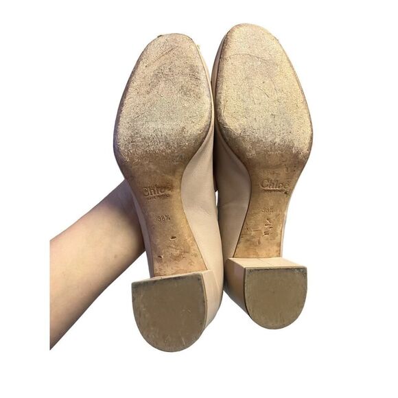 CHLOE Beige Leather Scalloped Block Heel Pumps Made Italy USA Size 8, MSRP:$550 - Picture 10 of 10